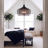Camila Black Metal Mesh-Style Four Bulb Chandelier by Mercana at Eve Furniture
