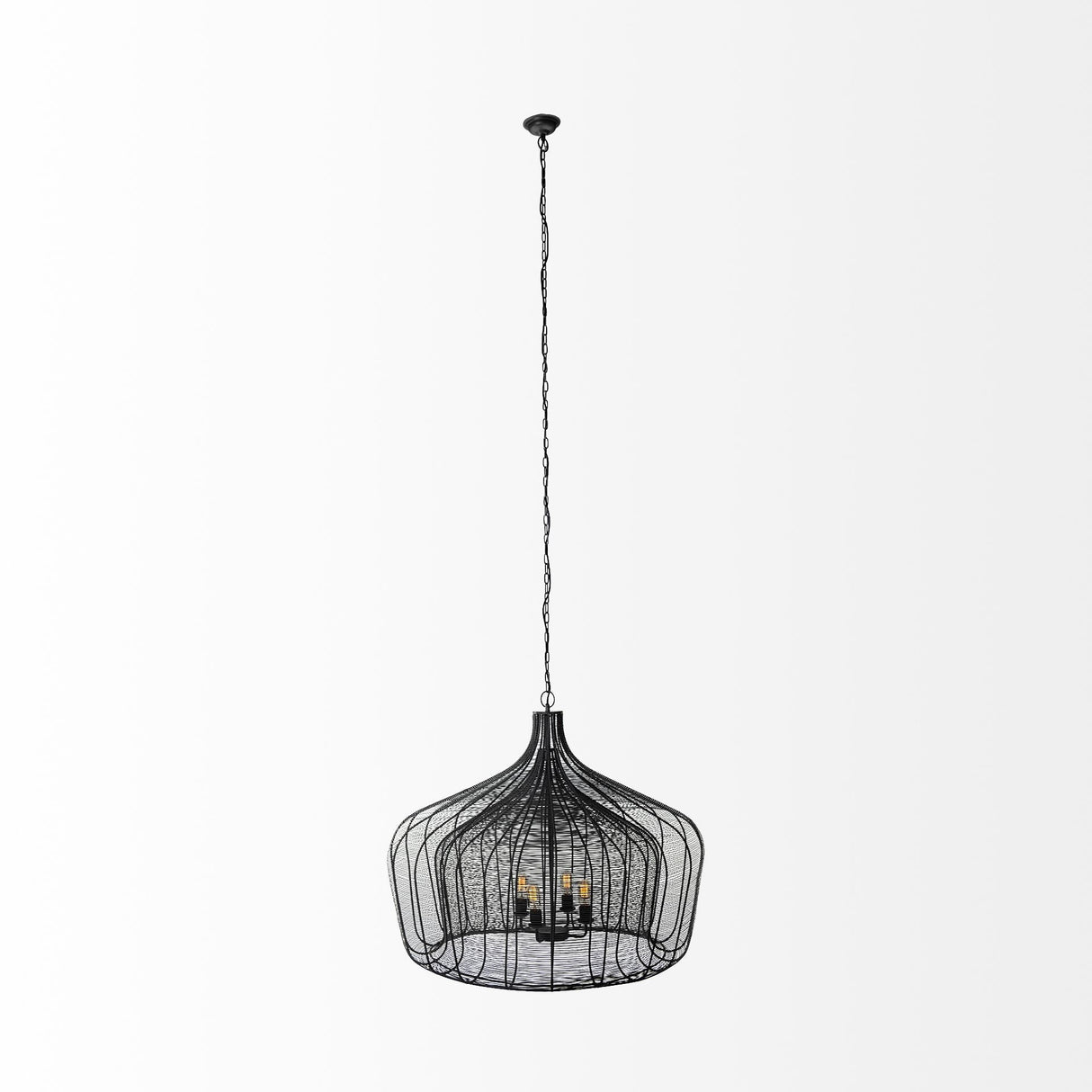 Camila Black Metal Mesh-Style Four Bulb Chandelier by Mercana at Eve Furniture