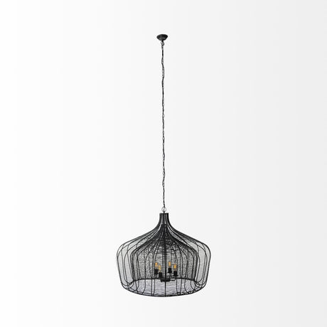 Camila Black Metal Mesh-Style Four Bulb Chandelier by Mercana at Eve Furniture