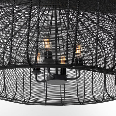 Camila Black Metal Mesh-Style Four Bulb Chandelier by Mercana at Eve Furniture
