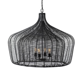 Camila Black Metal Mesh-Style Four Bulb Chandelier by Mercana at Eve Furniture