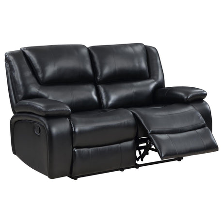 Camila Black Upholstered Manual Reclining Living Room Set by Coaster at Eve Furniture