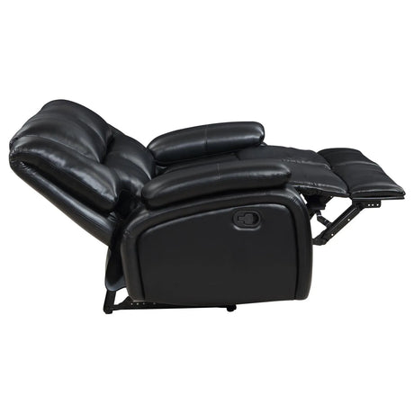 Camila Black Upholstered Manual Reclining Living Room Set by Coaster at Eve Furniture