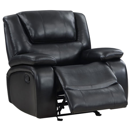 Camila Black Upholstered Manual Reclining Living Room Set by Coaster at Eve Furniture