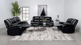 Camila Black Upholstered Manual Reclining Living Room Set by Coaster at Eve Furniture
