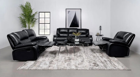 Camila Black Upholstered Manual Reclining Living Room Set by Coaster at Eve Furniture