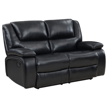 Camila Black Upholstered Manual Reclining Living Room Set by Coaster at Eve Furniture
