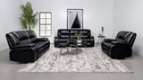 Camila Black Upholstered Manual Reclining Living Room Set by Coaster at Eve Furniture