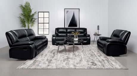 Camila Black Upholstered Manual Reclining Living Room Set by Coaster at Eve Furniture