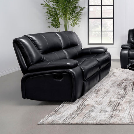 Camila Black Upholstered Motion Reclining Loveseat by Coaster at Eve Furniture