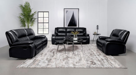 Camila Black Upholstered Motion Reclining Loveseat by Coaster at Eve Furniture