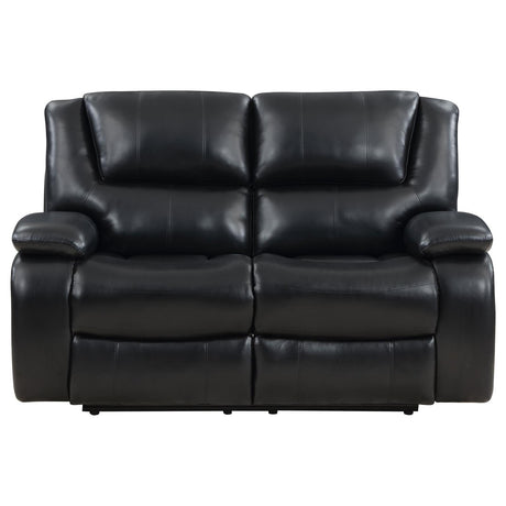 Camila Black Upholstered Motion Reclining Loveseat by Coaster at Eve Furniture
