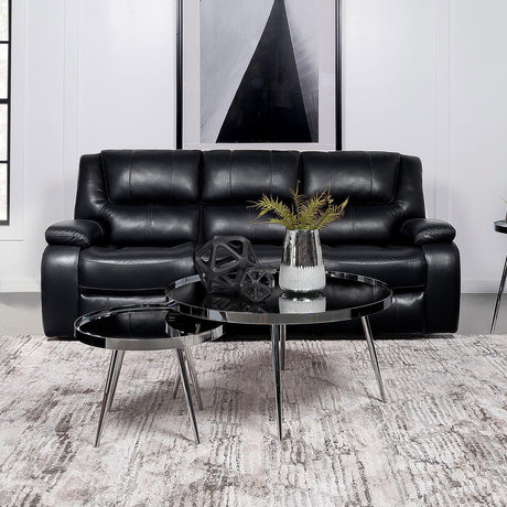 Camila Black Upholstered Motion Reclining Sofa by Coaster at Eve Furniture