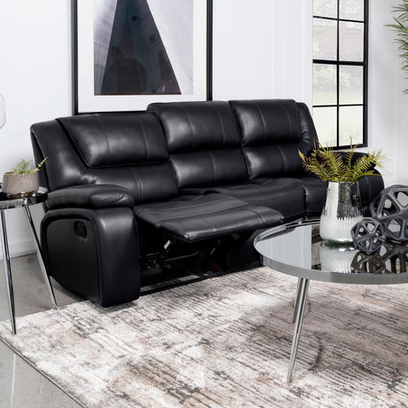 Camila Black Upholstered Motion Reclining Sofa by Coaster at Eve Furniture