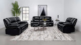 Camila Black Upholstered Motion Reclining Sofa by Coaster at Eve Furniture