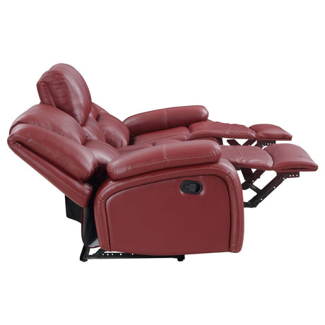 Camila Red Faux Leather 2-piece Upholstered Reclining Sofa Set by Coaster at Eve Furniture