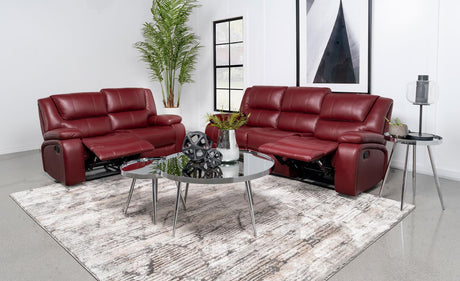 Camila Red Faux Leather 2-piece Upholstered Reclining Sofa Set by Coaster at Eve Furniture