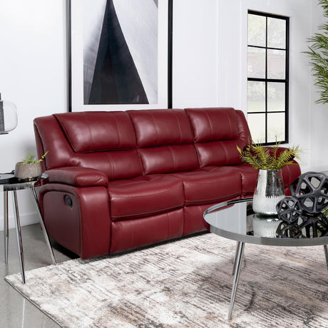 Camila Red Faux Leather Upholstered Motion Reclining Sofa by Coaster at Eve Furniture