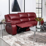 Camila Red Faux Leather Upholstered Motion Reclining Sofa by Coaster at Eve Furniture