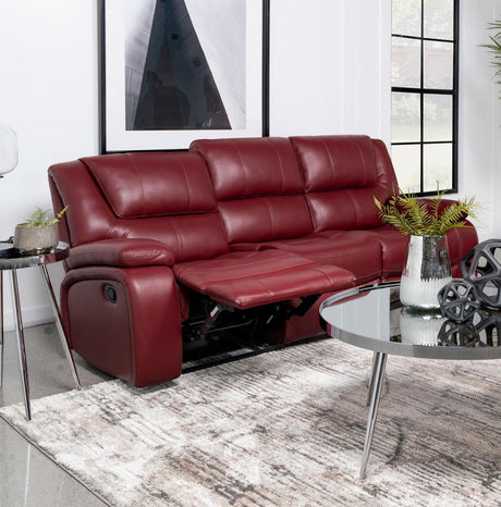 Camila Red Faux Leather Upholstered Motion Reclining Sofa by Coaster at Eve Furniture