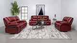 Camila Red Faux Leather Upholstered Motion Reclining Sofa by Coaster at Eve Furniture