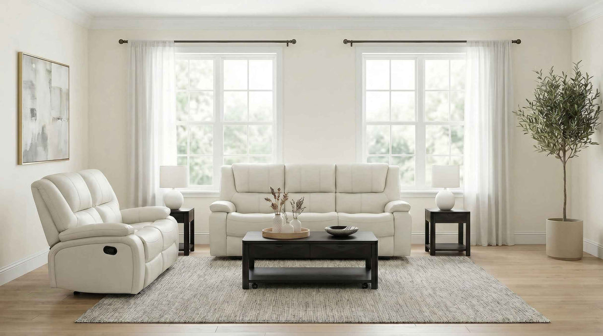 Camila White 2-Piece Upholstered Reclining Sofa Set by Coaster at Eve Furniture