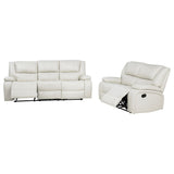 Camila White 2-Piece Upholstered Reclining Sofa Set by Coaster at Eve Furniture
