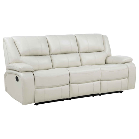 Camila White 2-Piece Upholstered Reclining Sofa Set by Coaster at Eve Furniture
