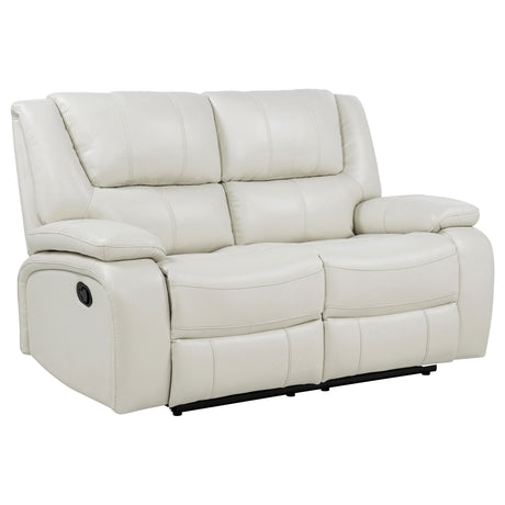 Camila White 2-Piece Upholstered Reclining Sofa Set by Coaster at Eve Furniture