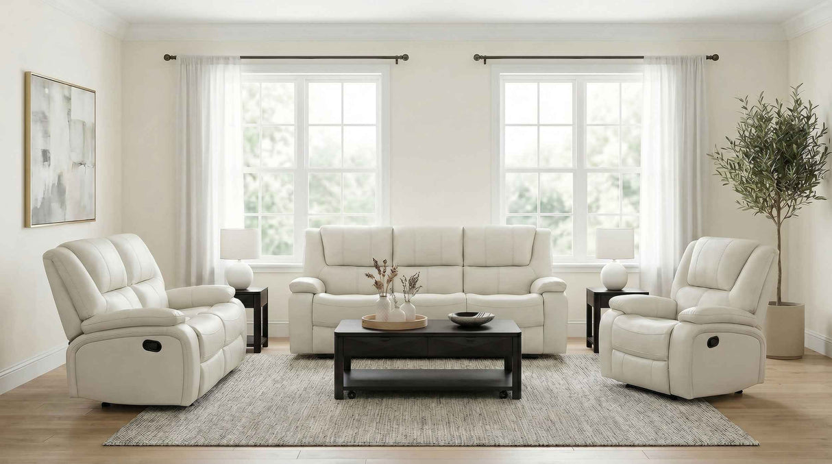 Camila White 3-Piece Upholstered Reclining Sofa Set by Coaster at Eve Furniture