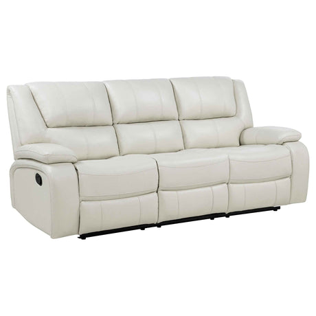 Camila White 3-Piece Upholstered Reclining Sofa Set by Coaster at Eve Furniture