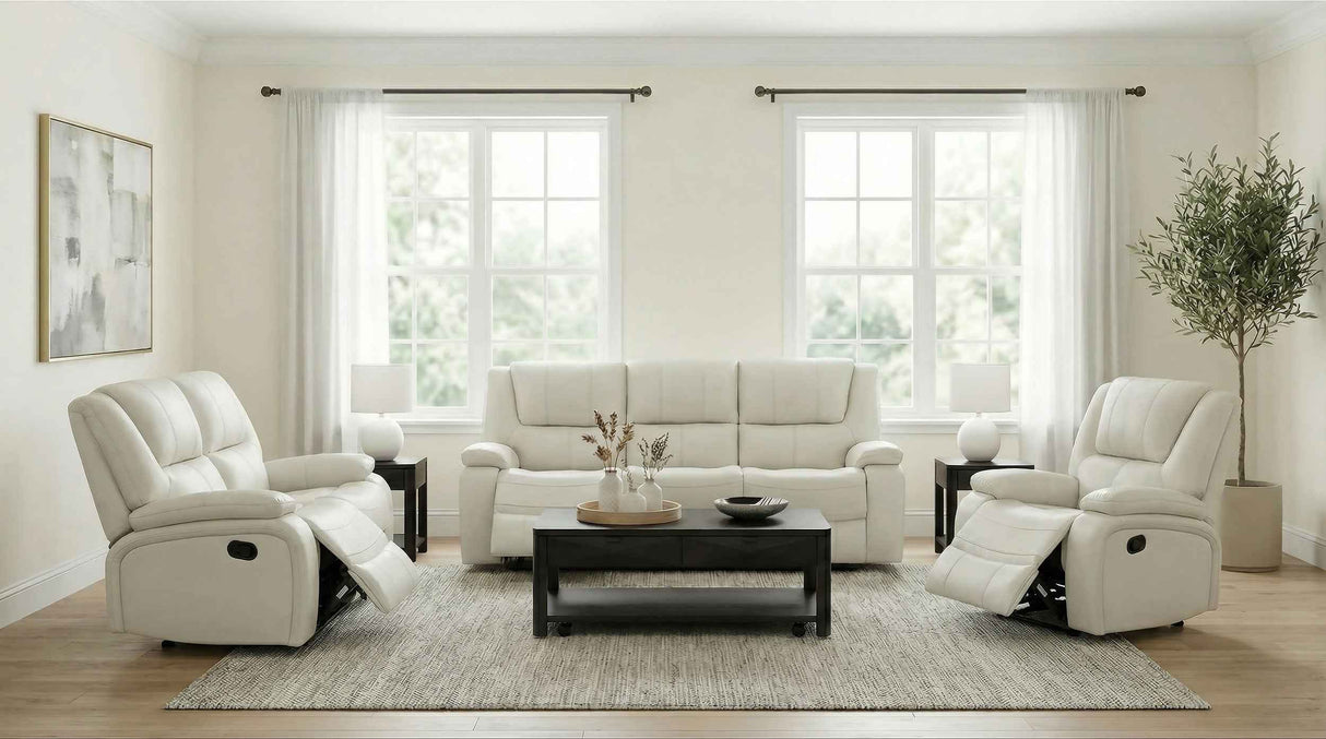 Camila White 3-Piece Upholstered Reclining Sofa Set by Coaster at Eve Furniture