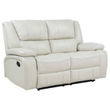Camila White Upholstered Motion Reclining Loveseat by Coaster at Eve Furniture