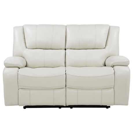Camila White Upholstered Motion Reclining Loveseat by Coaster at Eve Furniture