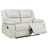 Camila White Upholstered Motion Reclining Loveseat by Coaster at Eve Furniture