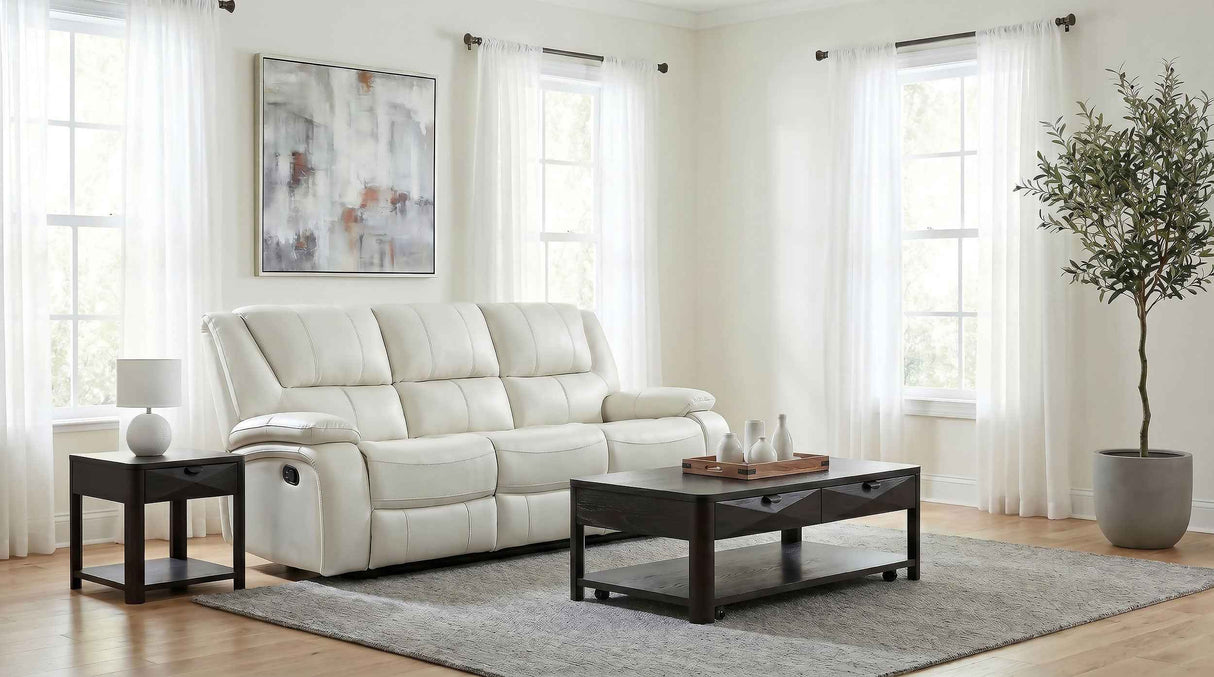 Camila White Upholstered Motion Reclining Sofa by Coaster at Eve Furniture