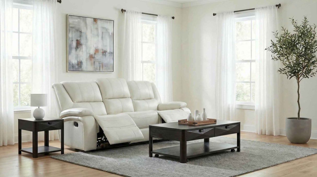 Camila White Upholstered Motion Reclining Sofa by Coaster at Eve Furniture