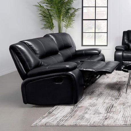 Camila Black Upholstered Motion Reclining Loveseat by Coaster at Eve Furniture