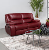 Camila Red Faux Leather Upholstered Motion Reclining Loveseat by Coaster at Eve Furniture
