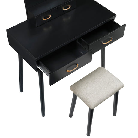 Camilla Black Vanity Dressing Table with Mirror and Stool by Homelegance at Eve Furniture