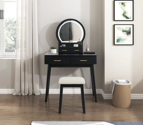 Camilla Black Vanity Dressing Table with Mirror and Stool by Homelegance at Eve Furniture