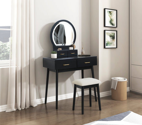 Camilla Black Vanity Dressing Table with Mirror and Stool by Homelegance at Eve Furniture