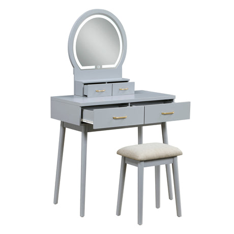 Camilla Gray Vanity Dressing Table with Mirror and Stool by Homelegance at Eve Furniture