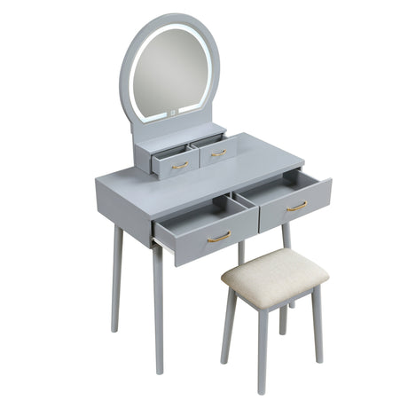 Camilla Gray Vanity Dressing Table with Mirror and Stool by Homelegance at Eve Furniture