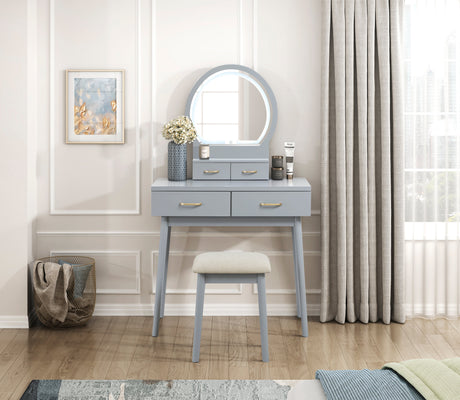 Camilla Gray Vanity Dressing Table with Mirror and Stool by Homelegance at Eve Furniture