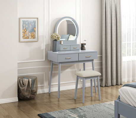 Camilla Gray Vanity Dressing Table with Mirror and Stool by Homelegance at Eve Furniture