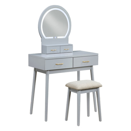 Camilla Gray Vanity Dressing Table with Mirror and Stool by Homelegance at Eve Furniture