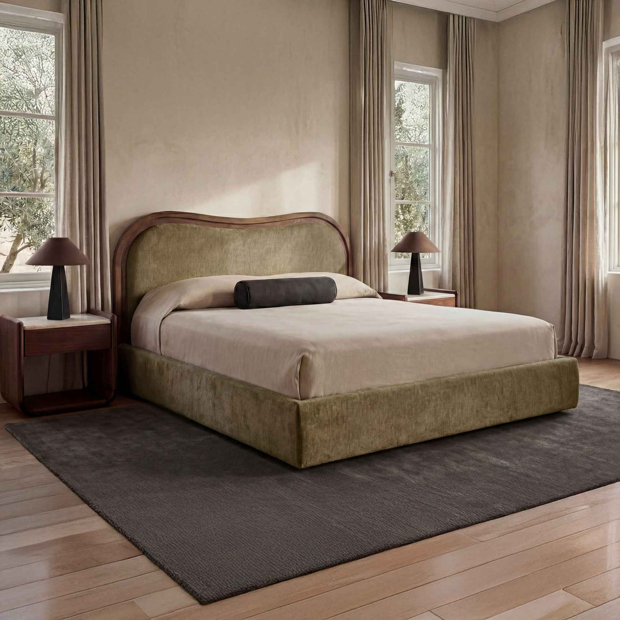 Camilla Green/Dark Brown Queen Bed