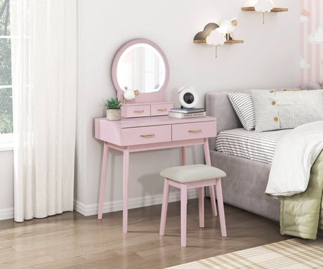 Camilla Pink Vanity Dressing Table with Mirror and Stool by Homelegance at Eve Furniture