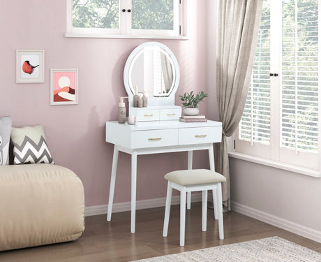 Camilla White Vanity Dressing Table with Mirror and Stool by Homelegance at Eve Furniture